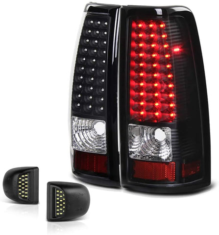 VIPMOTOZ Black Housing LED Tail Light + Full-LED License Plate Lamp Assembly Replacement Bundle For 1999-2002 Chevy Silverado & 1999-2006 GMC Sierra 1500 2500 3500 Pickup Truck