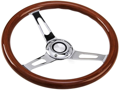 Hodenn 380mm 14inch Wood Steering Wheel with Horn Kit Fit for Chevy Classic