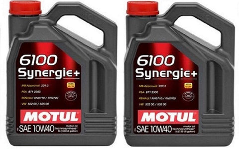Motul 108647 Set of 2 6100 Synergie+ 10W-40 Motor Oil 5-Liter Bottles