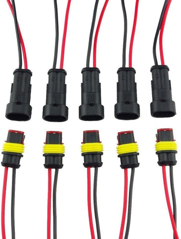 HIGHROCK 5 Kit 2 Pin Way Car Waterproof Electrical Connector Plug with Wire AWG Marine