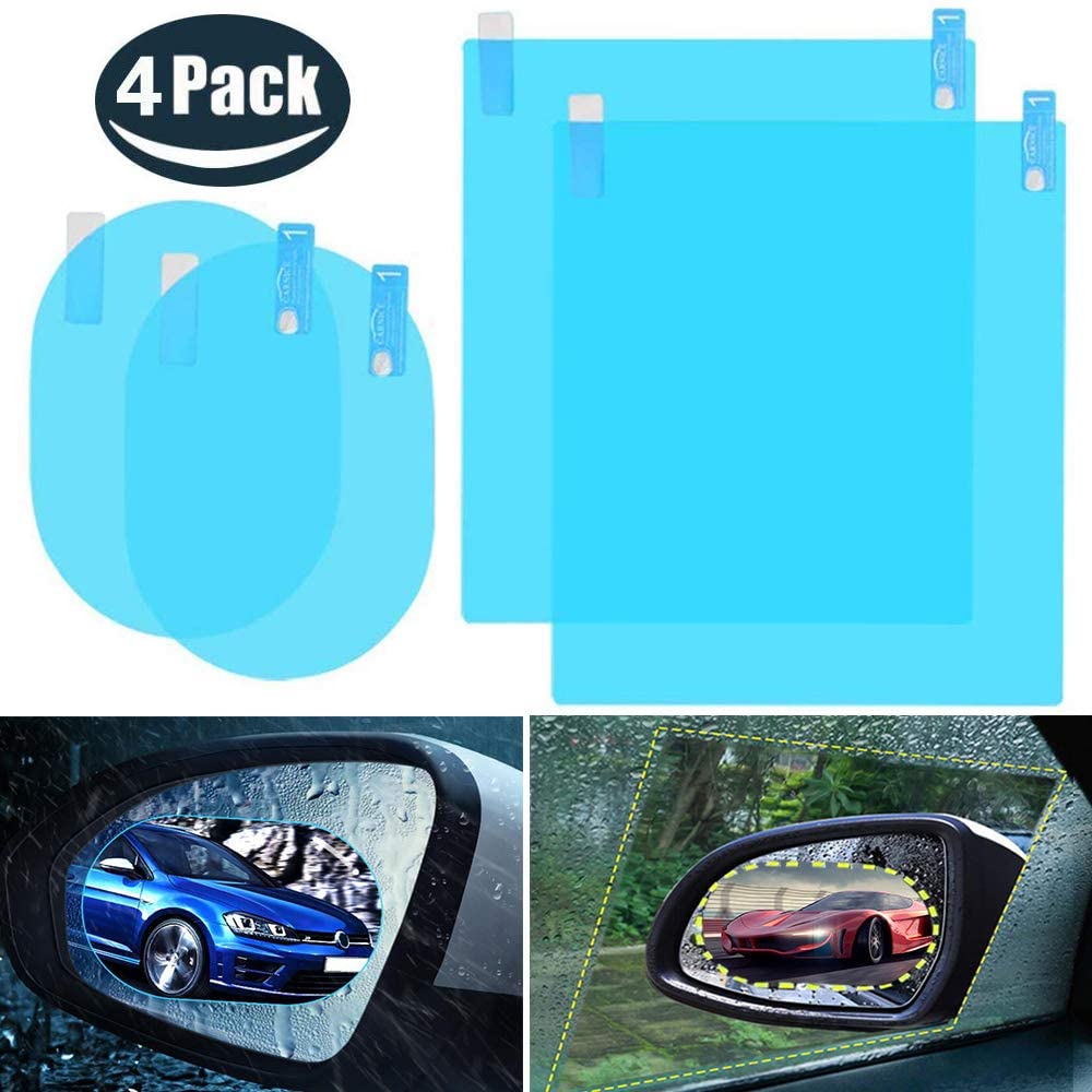 4pcs Car Rear View Mirror Film - Anti-Fog Anti-Glare Anti-Scratch Anti-Mis Rainproof Waterproof HD Mirror Window Film Clear Protective Sticker for Car Mirrors & Side Windows, Safe Driving