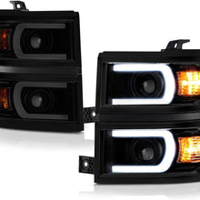 VIPMOTOZ Neon Tube Projector Headlight Assembly For 2014-2015 Chevy Silverado 1500 - Matte Black Housing, Smoke Lens, Driver and Passenger Side