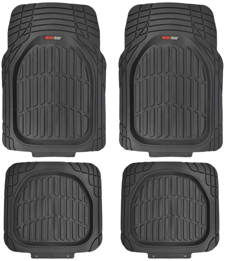 Motor Trend MT-921-BK FlexTough Tortoise - Heavy Duty Rubber Floor Mats for Car SUV Van & Truck - All Weather Protection - Deep Dish (Black)