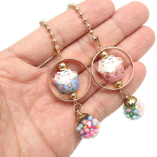 Lucky Cat Car Charm pendant Rear View Mirror Pendant Porcelain Figurine Hanging Pendant Car Accassories (Blue & Pink)