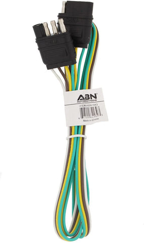 ABN Trailer Wire Extension, 1ft, 4-Way 4-Pin Plug Flat 20 Gauge – Hitch Light Trailer Wiring Harness Extender