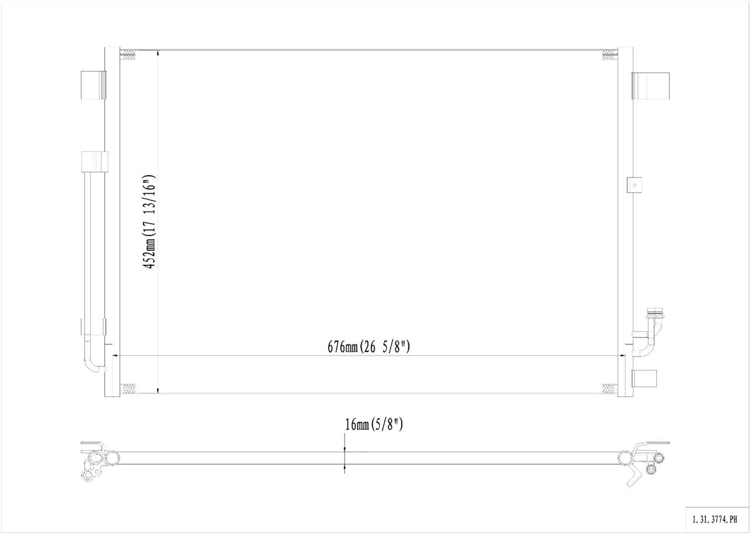 WYL All Aluminum Condenser 1 Row Compatible with 2009-2014 Murano 2011-2017 Quest,100% Test Before Leaving the Factory