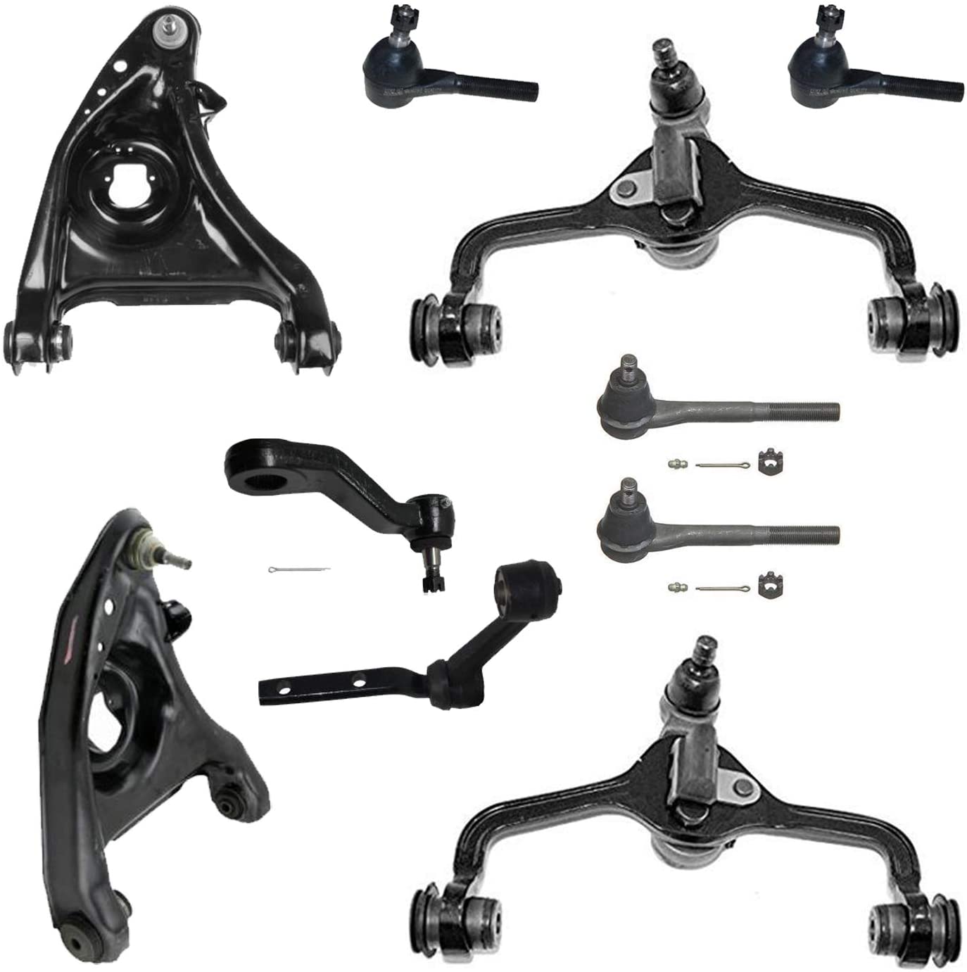 Detroit Axle - Front Upper Lower Control Arms + Inner Outer Tie Rods + Steering Idler Pitman Arms Replacement for Ford Crown Victoria Lincoln Town Car Mercury Grand Marquis - 10pc Set