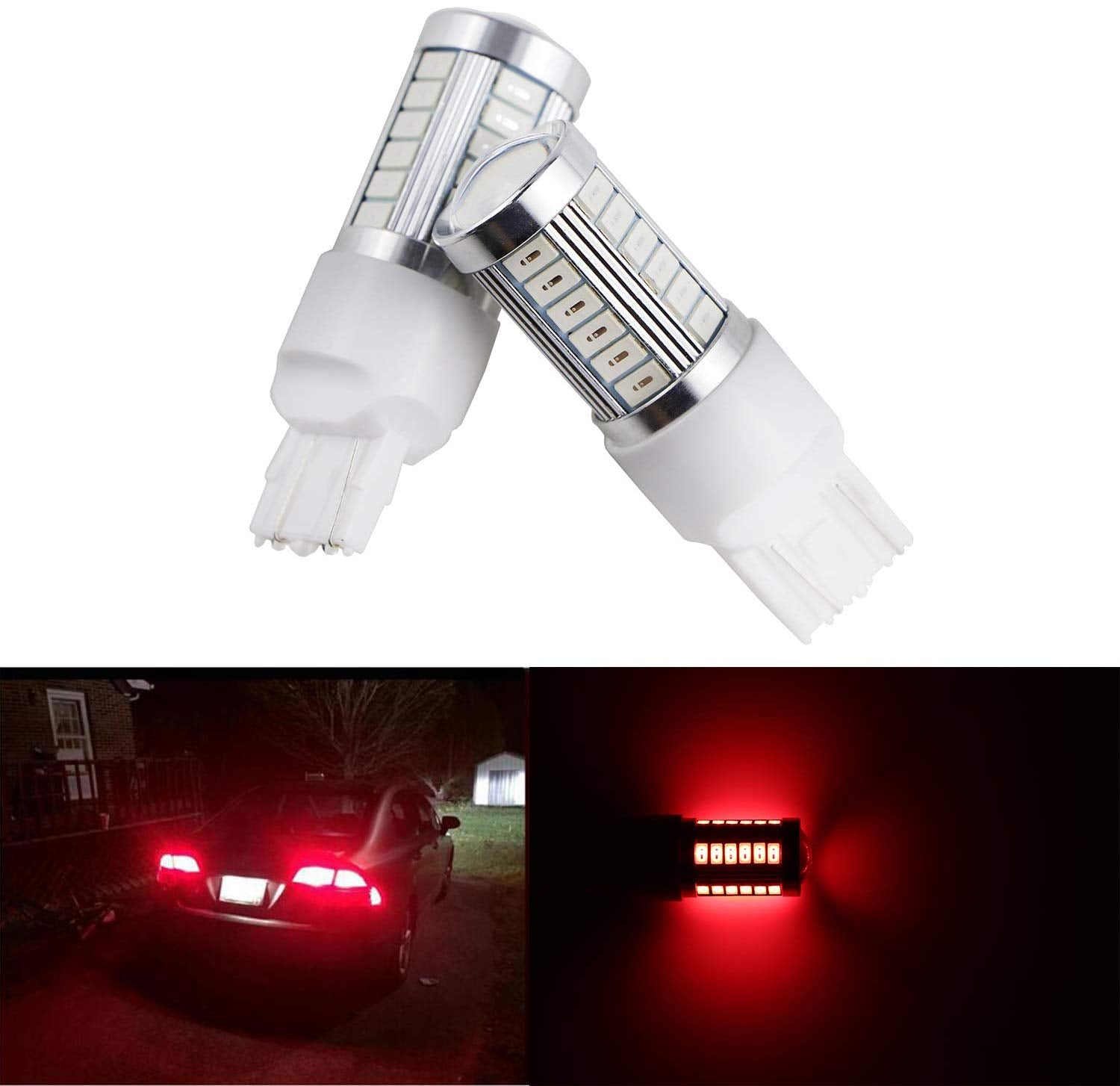 Dantoo 2pcs Extremely Bright T20 Bulb LED 7440 7441 7444 7443 Brake Light Bulbs 33 SMD Brilliant Red Tail Lights Stop Lamp Replacement with Projector Lens