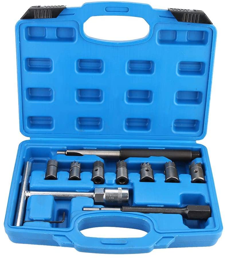 Diesel Injector Seat Cutter Set ，10Pcs Injector Cleaner Tool Universal Tool Kit With Storage Box for Most Diesel Car and Light Commercials Vehicles