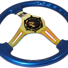 350MM 6 Bolt Hole Neo Chrome Center Metallic Blue Trim 3 Spokes Steering Wheel Horn Button Godsnow Horn Button