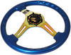 350MM 6 Bolt Hole Neo Chrome Center Metallic Blue Trim 3 Spokes Steering Wheel Horn Button Godsnow Horn Button