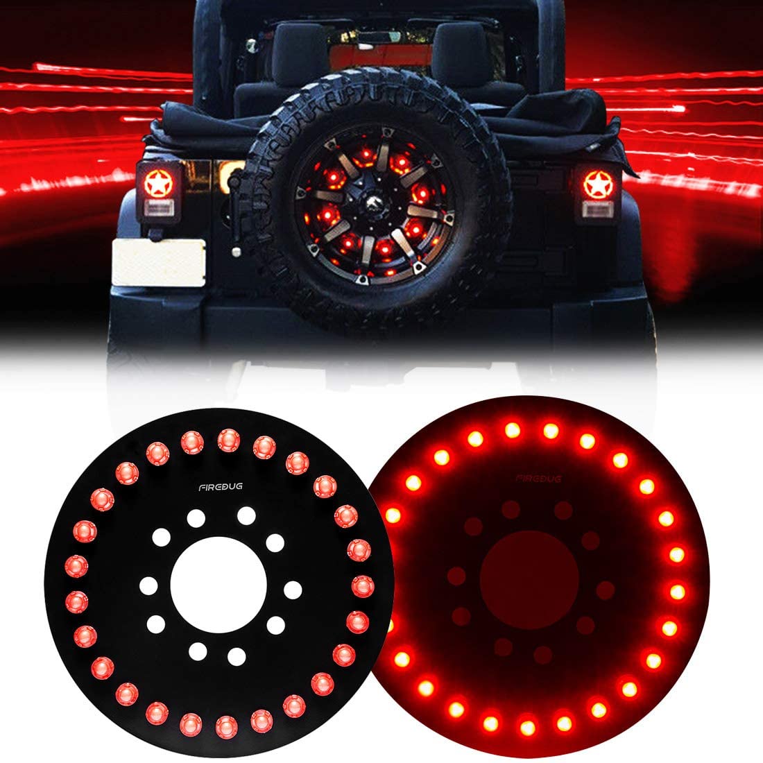 Wrangler 3rd Brake Light Red for Spare Tire, Jeep LED Brake Lights 25 LEDS Jeep Wrangler Spare Tire Brake Light