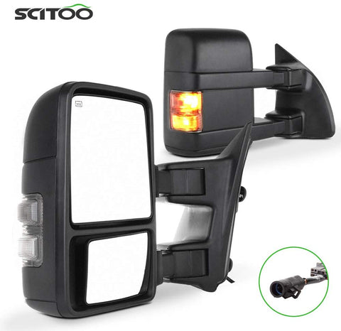 SCITOO Towing Mirrors fit for Ford High Perfitmance Automotive Exterior Mirrors fit 1999-2007 F250 F350 F450 F550 Super Duty with Amber Turn Signal Power Adjusted Heated Manual Telescoping Features
