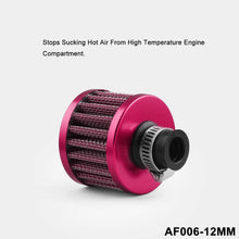2Pack 12mm Mini Red Universal Car Motor Cone Cold Clean Air Intake Filter Turbo Vent Breather for car and Motorcycle (Carbon)