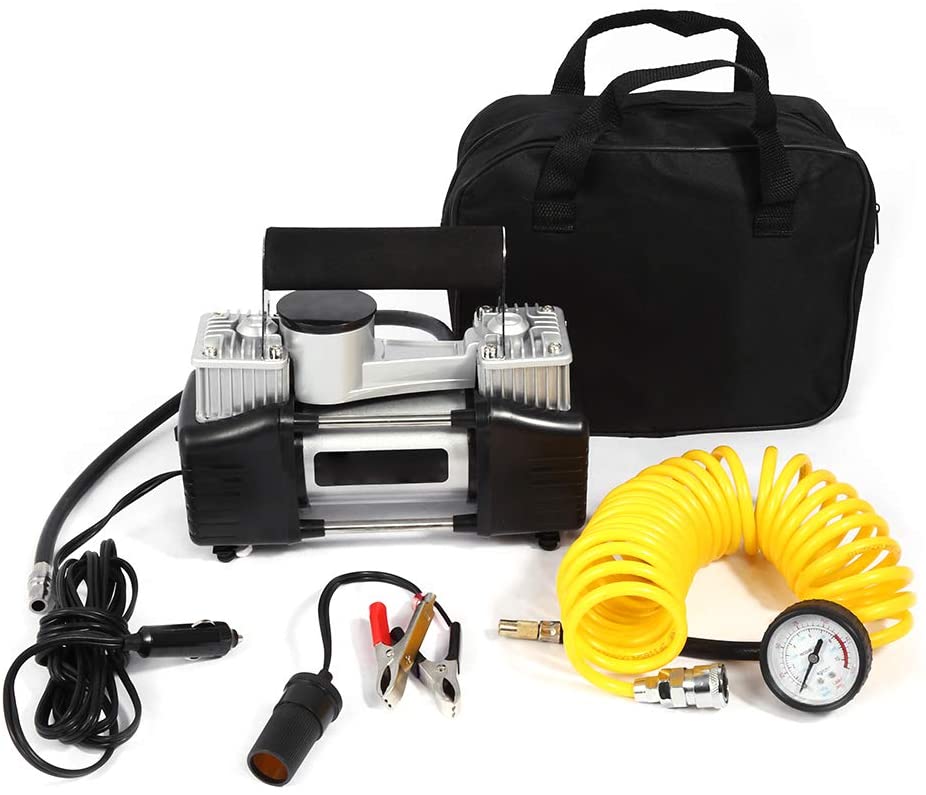 Qiilu Portable Electric Auto Car Tire Inflator Pump 150 PSI Air Compressor 12V Car Auto Pump Tire Inflator for Bike Tires, Car Tires, Athletic Balls etc