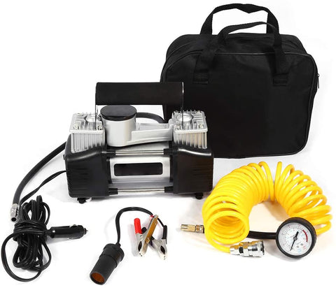 Qiilu Portable Electric Auto Car Tire Inflator Pump 150 PSI Air Compressor 12V Car Auto Pump Tire Inflator for Bike Tires, Car Tires, Athletic Balls etc