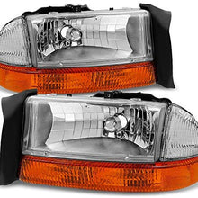 Fits 1997-2004 Dodge Dakota | 98-03 Durango Chrome Driver Left + Passenger Right Side Headlights +Signal Lamp Pair Set