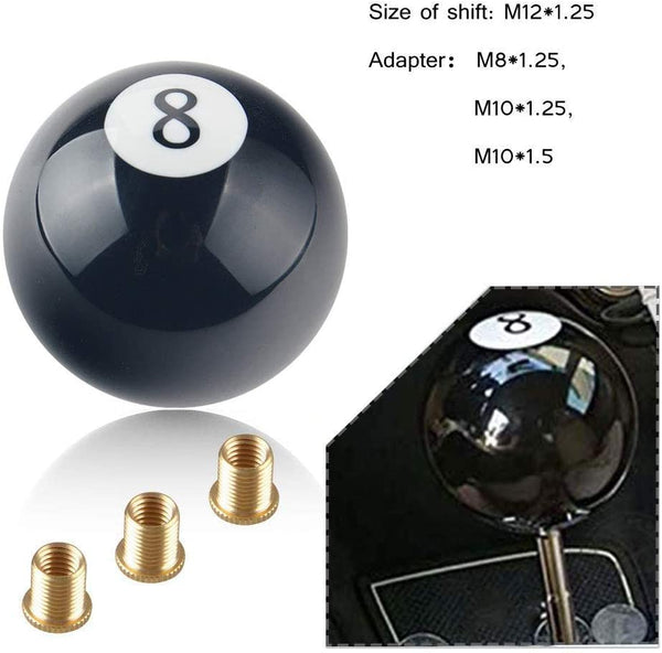 RYANSTAR Shift Knob Black 8 Ball Billiard Acrylic Gear Shift Lever Shift Knob Black Shaped Round Manual with 3 Adapters Universal Fit for Manual Car M 81.25, M 101.25, M 101.5, M 121.25