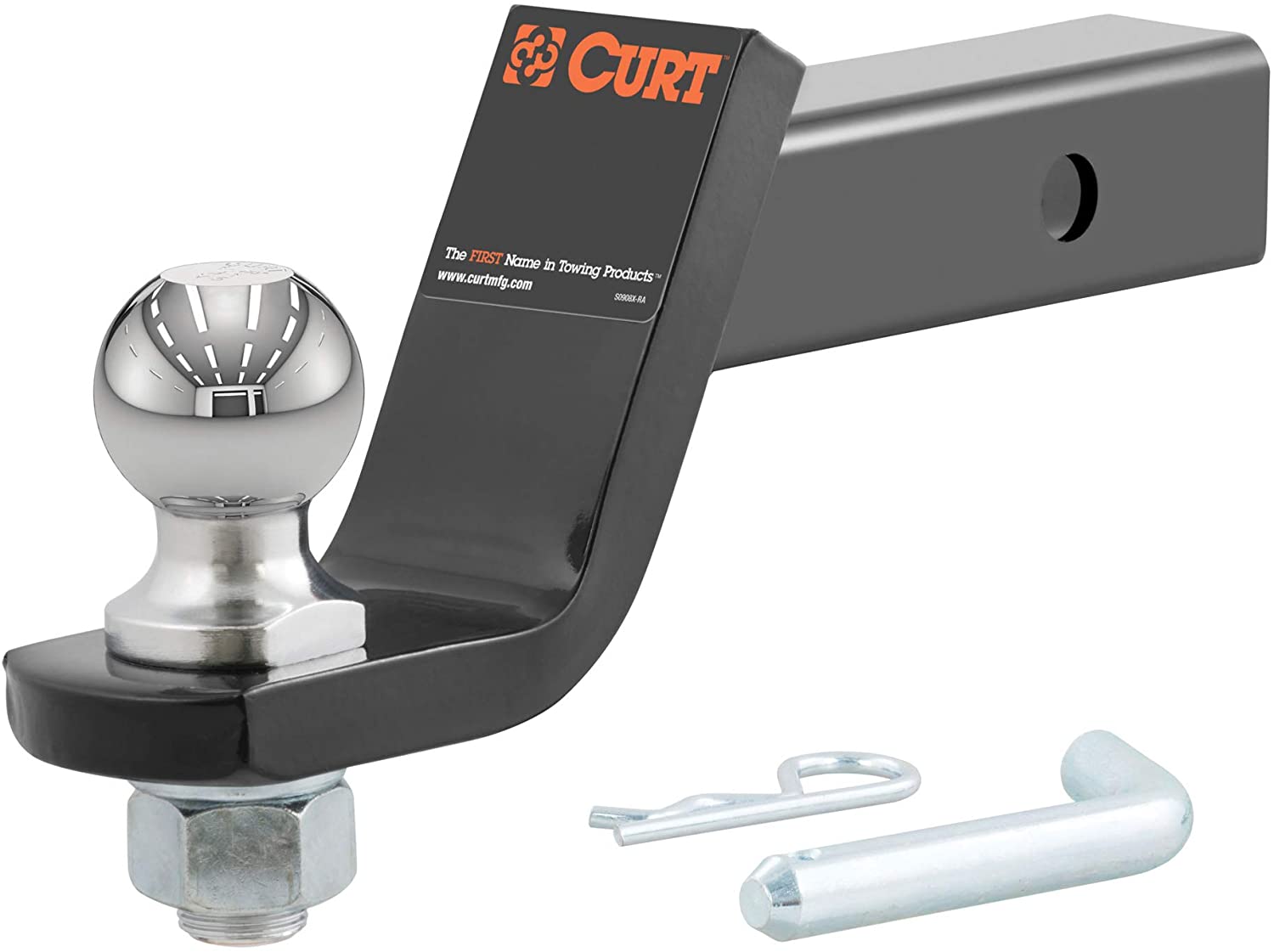 CURT 45056 Trailer Hitch Mount with 2-Inch Ball & Pin, Fits 2-In Receiver, 7,500 lbs, 4-Inch Drop