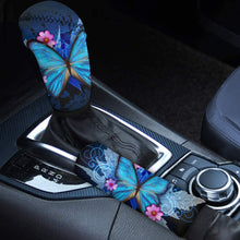 FKELYI Blue Butterfly Print Car Gear Shift Cover Cover,Anti-Slip Handbrake Cover+Gear Shift Knob Cover Set for Sedan Interior Protection,2PCS