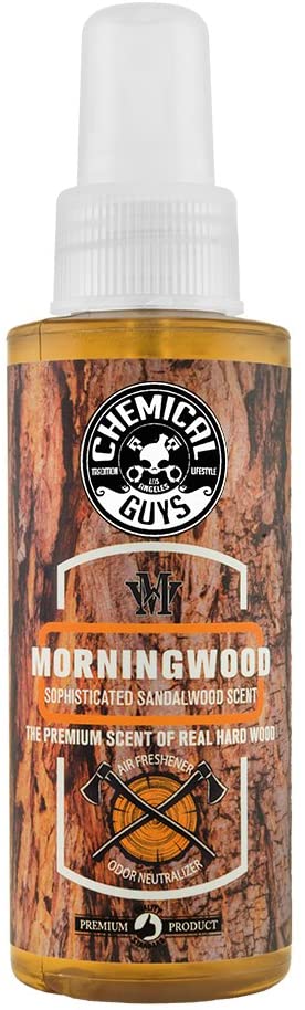 Chemical Guys AIR23004 Morning Wood Sophisticated Sandalwood Scent Premium AIR FRESHENER & Odor Eliminator, 4. Fluid_Ounces