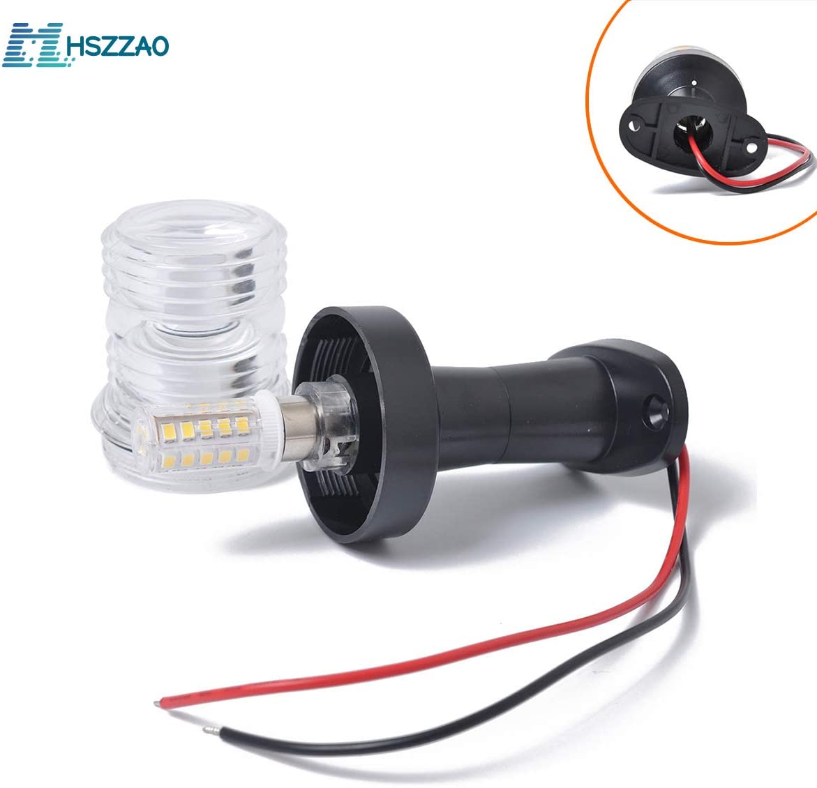 MHSZZAO 12V DC LED Fixed Mount All-Round Navigation Marine Boat Yacht Stern Anchor LED Navigation Light All Round 360°White Light