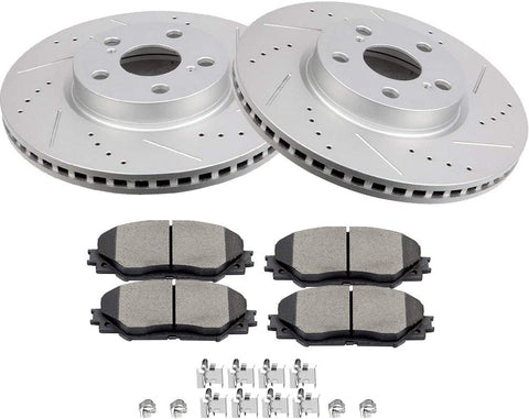 OCPTY Brakes Kits with 2 Front Brake Disc Rotots and 4 Ceramic Pads fit for 2009-2010 for Pontiac Vibe, 2008-2014 for Scion xD, 2009-2019 for Toyota Corolla, 2009-2013 for Toyota Matrix