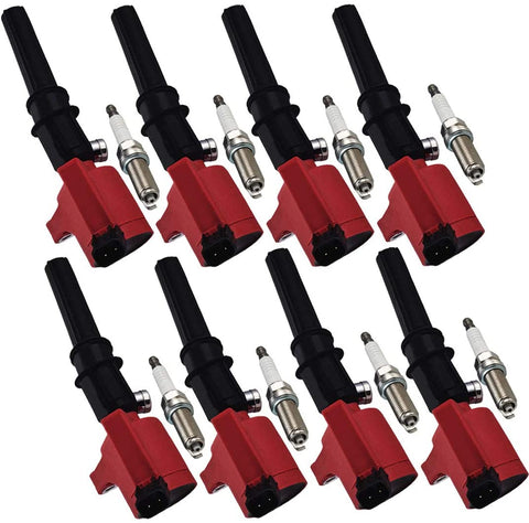 ENA Direct Ignition Coil and Platinum Spark Plug Set of 8 Compatible with 2000-2008 Ford E-150 and 1998-2001 Mercury Grand Marquis Ford Crown Vicotira 4.6L V8 SP-493 DG508