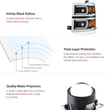 VIPMOTOZ Neon Tube Projector Headlight Assembly For 2014-2015 Chevy Silverado 1500 - Matte Black Housing, Driver and Passenger Side