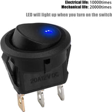 JUSTTOP 5pcs 12V 20A Round Toggle Switch, 3 Pin Control Switch with Blue LED Light for Car or Boat