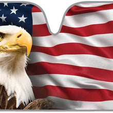 USA Patriotic American Eagle Flag Front Windshield Sun Shade - Accordion Folding Auto Sunshade for Car Truck SUV - Blocks UV Rays Sun Visor Protector - Keeps Your Vehicle Cool - 58 x 28 Inch