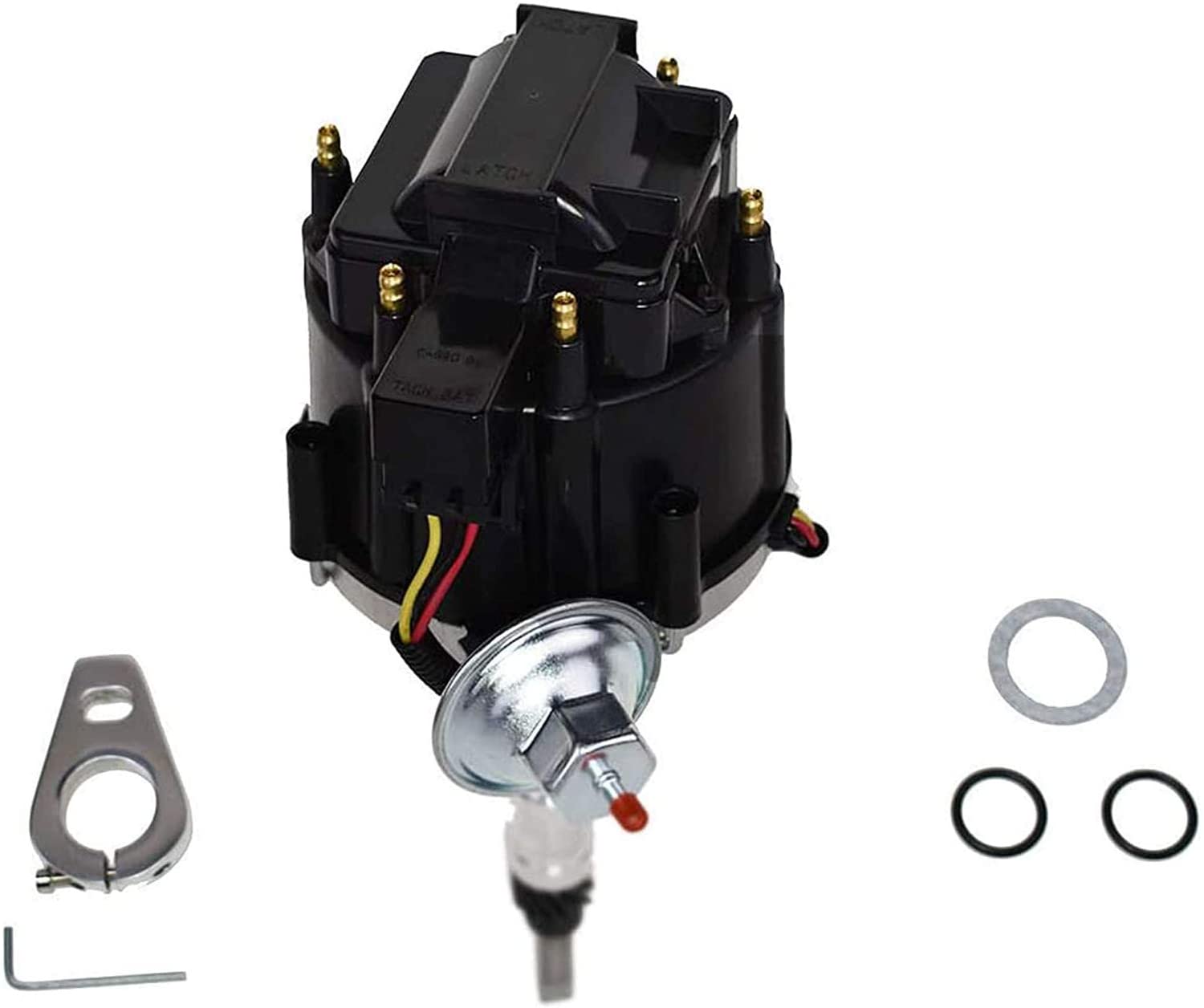 A-Team Performance HEI Complete Distributor 65K Coil Straight 6 41-62 194, 216, 235, 68-87 Compatible with Early Chevrolet Land Cruiser FJ40 FJ60 2F 3F One Wire Installation Black Cap (Black)