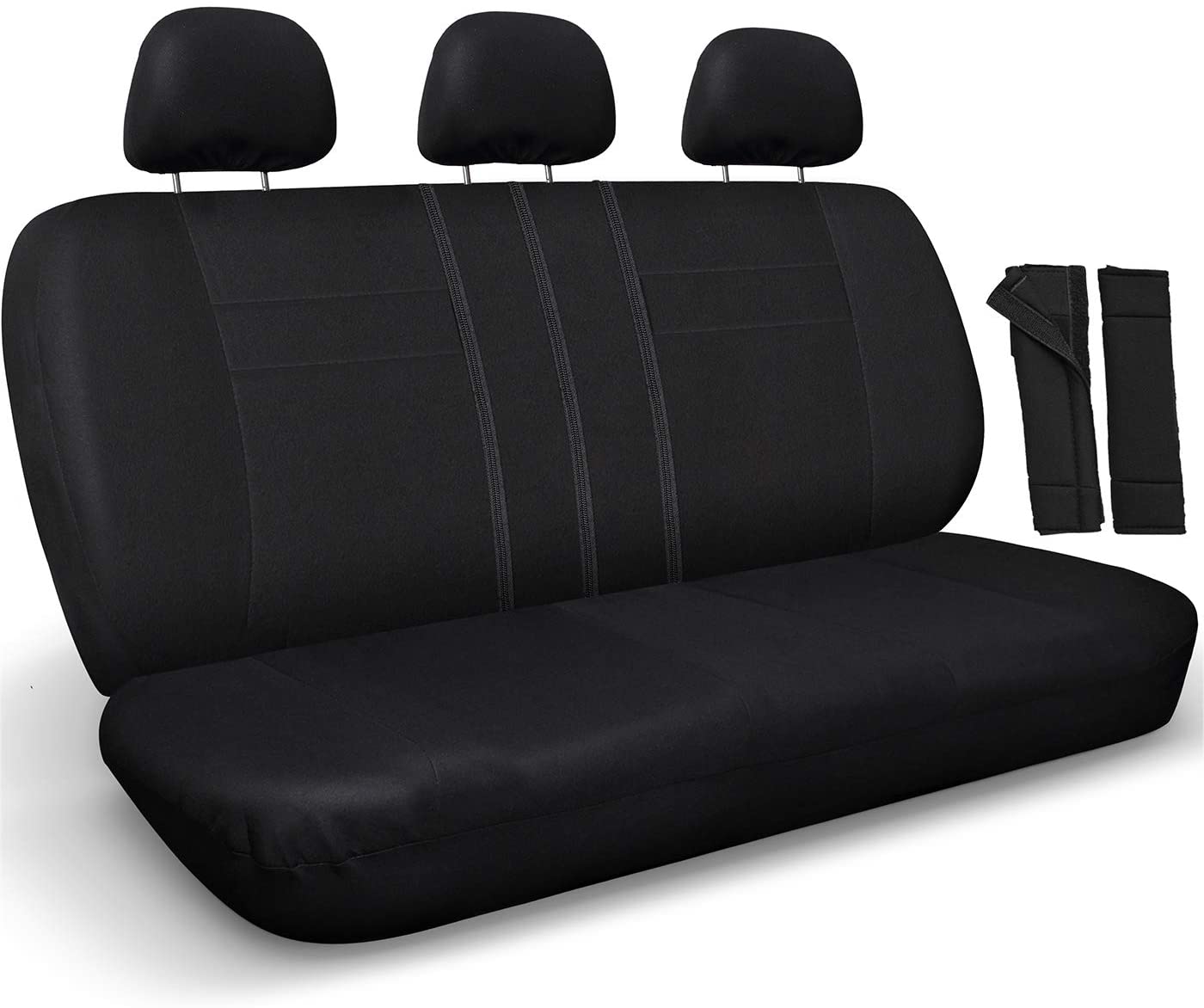 OxGord Back Seat Cover - Poly Cloth Solid Black Rear Bench Universal Fit Car, Truck, SUV, Van - 8 Piece