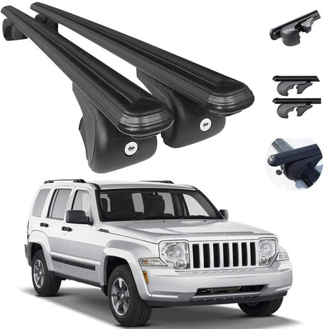 Roof Rack Cross Bars Lockable Luggage Carrier Fits Jeep Liberty KK 2008-2012 | Aluminum Black Cargo Carrier Rooftop Luggage Bars 2 PCS