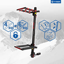 Tyger Auto TG-RK1B707B Folding Hitch-Mounted Ski/Snowboard Rack Fits 2" or 1.25" Receiver Carries 6 Pair Skis or 4 Snowboards | Key Lock | Security Strap | Vertical Adjustable | Tilt Access