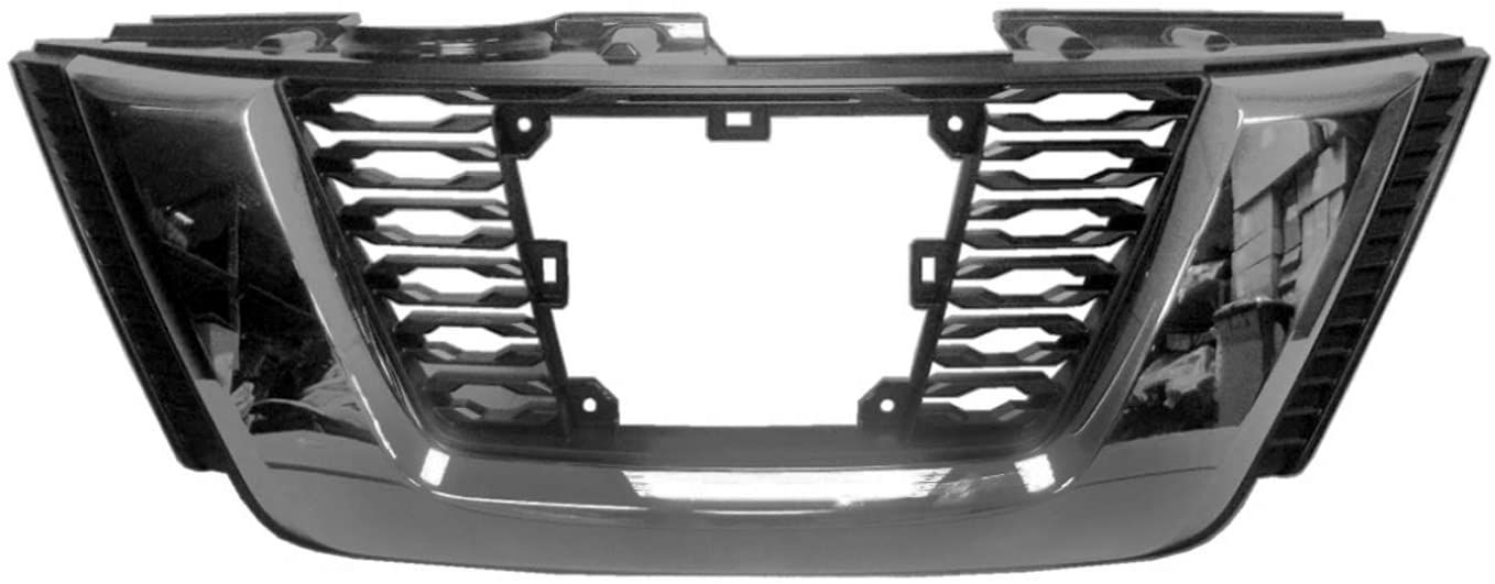 2017-2019 Nissan Rogue Front Grille; For Sl/Sl-Premium/Sl-Platinum Models; With Front Camera; With Adaptive Cruise; Glossy Black With Chrome Molding; Made Of Abs Plastic Partslink NI1200282