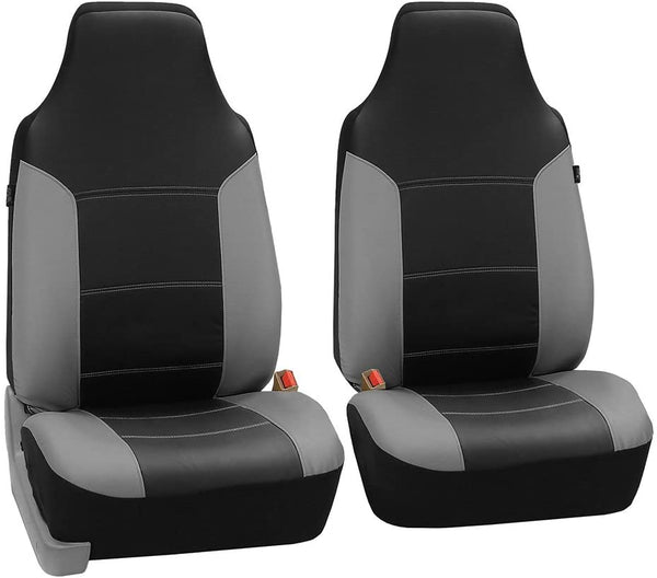 FH Group FH-PU103102 High Back Royal PU Leather Car Seat Covers Airbag & Split Gray Black