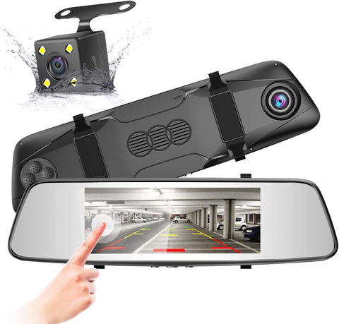 Pruveeo D700 7-Inch Touch Screen Backup Camera Dash Cam Front and Rear Dual Channel with Rear View Reversing Camera