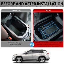 Powerty Center Console Organizer Storage Box Accessories for Toyota RAV4 (5th Gen.) XA50 2019 2020 2021 with Blue Mats and Black Mats