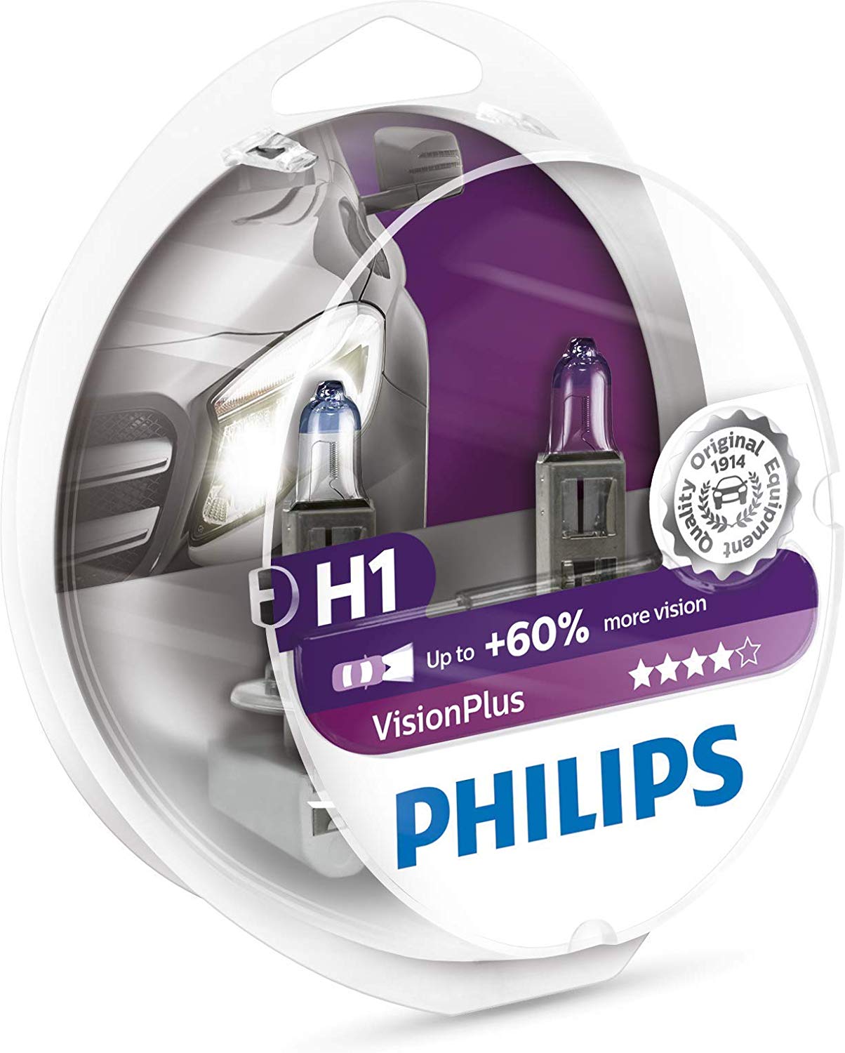 Philips H1 VisionPlus Replacement Bulb, (Pack of 2) (Renewed)