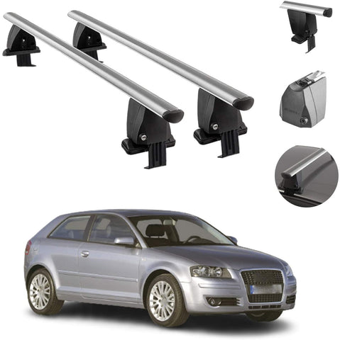 Roof Rack Cross Bars Lockable Luggage Carrier Smooth Roof Cars | Fits Audi A3 3Door Hatchback 2004-2012 Silver Aluminum Cargo Carrier Rooftop Bars | Automotive Exterior Accessories