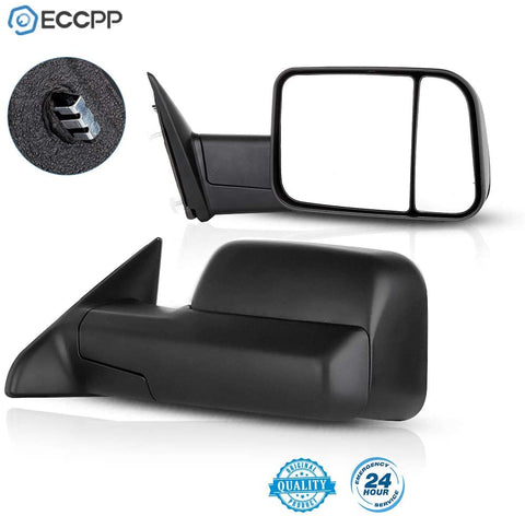 ECCPP Tow Mirrors Replacement fit for 2009-2015 for Dodge Ram Truck Pickup Black Manual Towing Side View Mirrors Pair Passenger & Driver Side