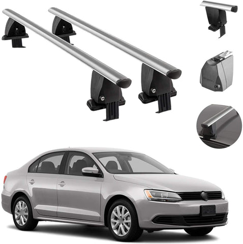 Roof Rack Cross Bars Lockable Luggage Carrier Smooth Roof Cars | Fits Volkswagen Jetta A6 Sedan 2011-2018 Silver Aluminum Cargo Carrier Rooftop Bars | Automotive Exterior Accessories