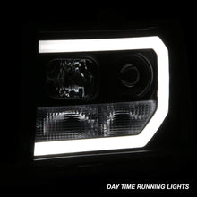 For 2007-2014 GMC Sierra 1500 2500 3500 LED [C-Tube Bar] Black Projector Headlight Driver Left + Passenger Rligh Pair