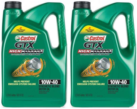 PACK OF 2 - Castrol GTX High Mileage 10W-40 Synthetic Blend Motor Oil, 5 QT