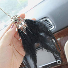 Car Rear View Mirror Hanging Pendant, Feather Dream Catcher Crystal Charm Bling Car Deco Accessories for Women (Black)