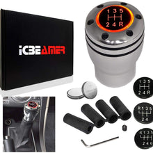 ICBEAMER Racing Style Manual Transmission Stick Shift Knob Silver Aluminum 5 6 Speed with Red LED Light CR2032 Battery