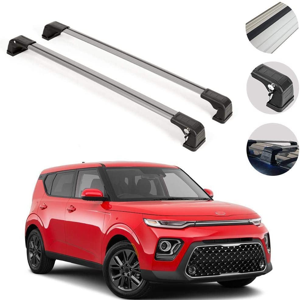 Roof Rack Cross Bars Luggage Carrier 2 Pcs. Silver Set Fits Kia Soul 2020-2021 | Aluminum Silver Cargo Carrier Rooftop Luggage Crossbars