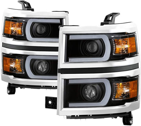 Carpart4u - LED Light Tube DRL Headlights for Chevy Silverado 1500 14-15 - Black/Clear Lens