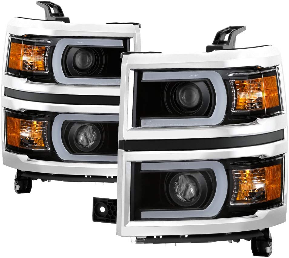 Jdragon for Chevy 14-15 Silverado 1500 Black LED Tube Style Projector Headlights LT LTZ WT